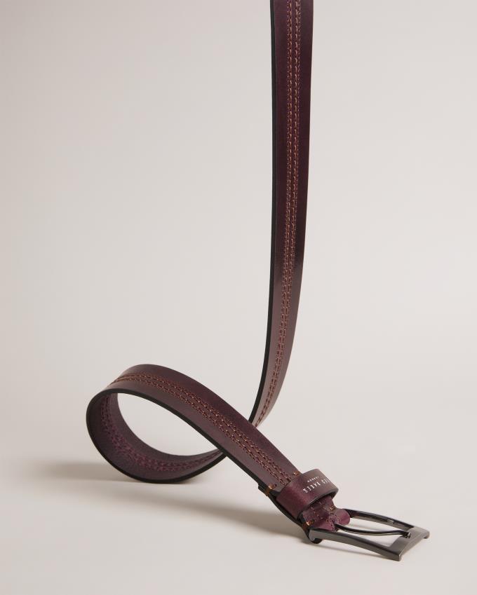 Ceinture Ted Baker Stitch Detail Leather Bordeaux Homme | BPM-92536236